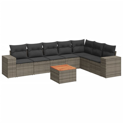 8-Delige Loungeset Met Kussens Poly Rattan Grijs