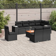 9-piece Lounge Set with cushions poly rattan black