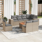 9-piece Lounge Set with Cushions Poly Rattan Beige
