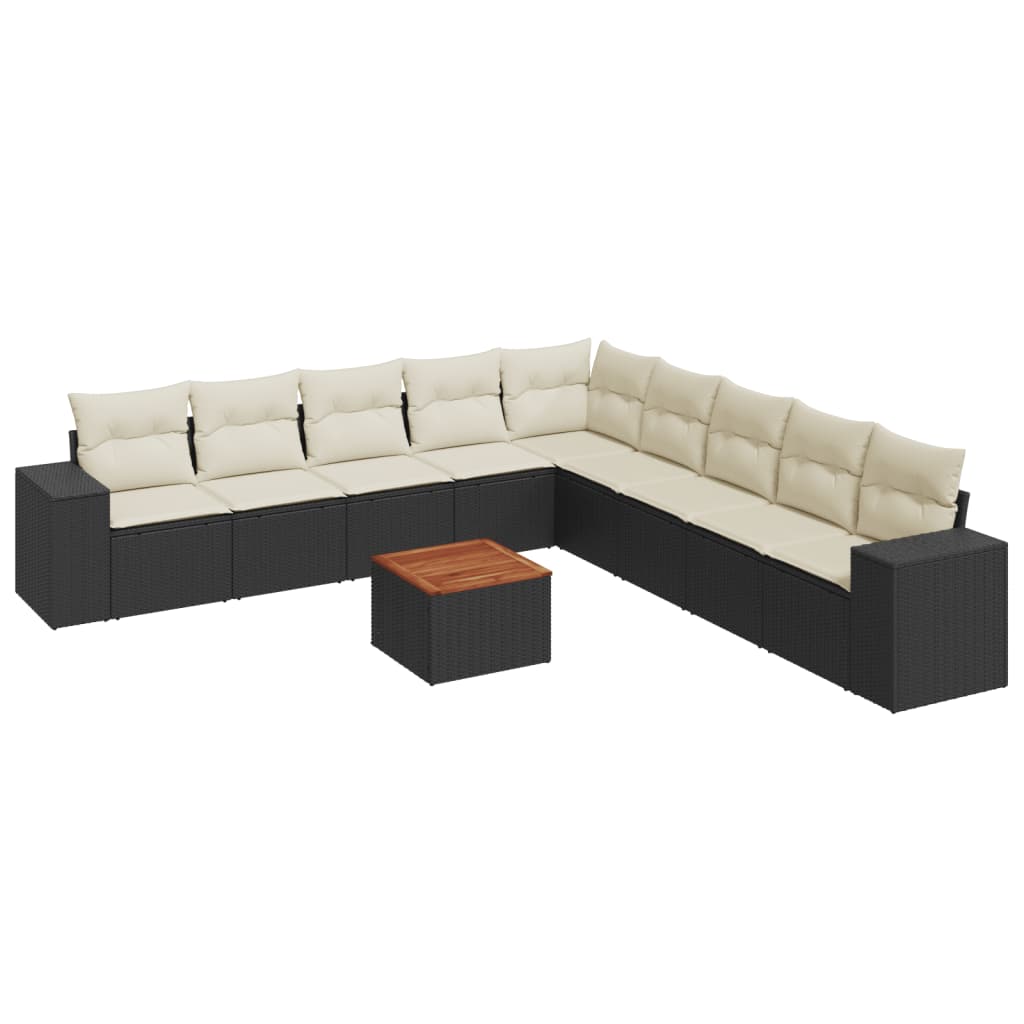 0-Delige Loungeset Met Kussens Poly Rattan Zwart en crème