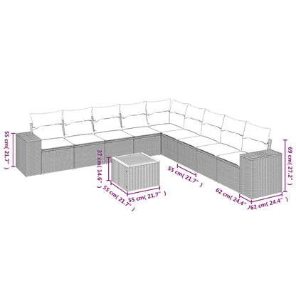 0-Delige Loungeset Met Kussens Poly Rattan Zwart en crème