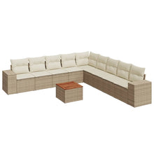 10-delige Loungeset met kussens poly rattan beige
