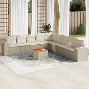 Loungeset 10-delig poly rattan beige acaciahout tafel