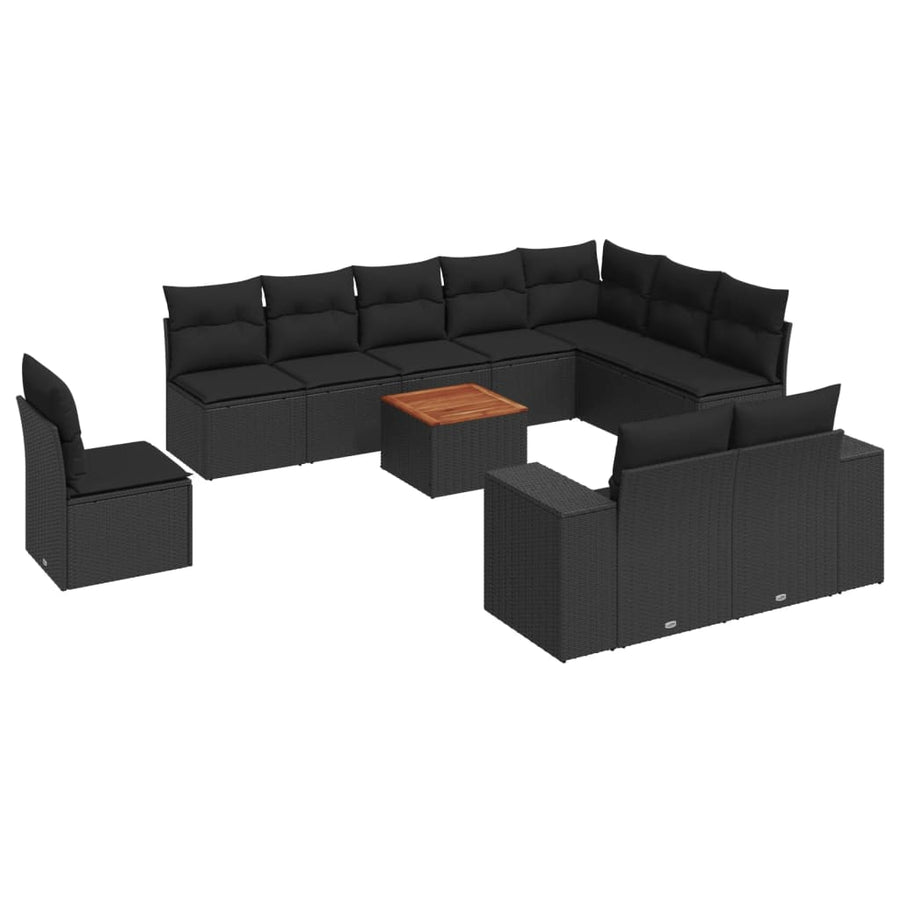 -Delige Loungeset Met Kussens Poly Rattan Zwart