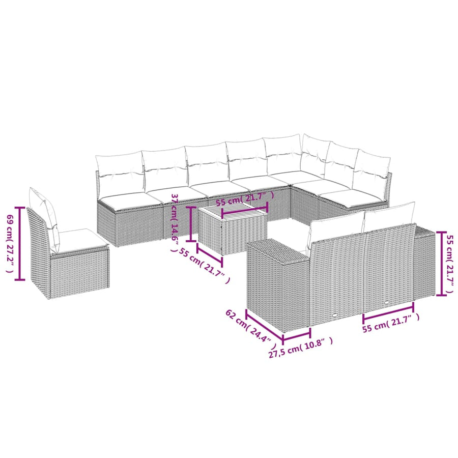 -Delige Loungeset Met Kussens Poly Rattan Zwart