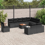 Loungeset poly rattan 11-delig zwart