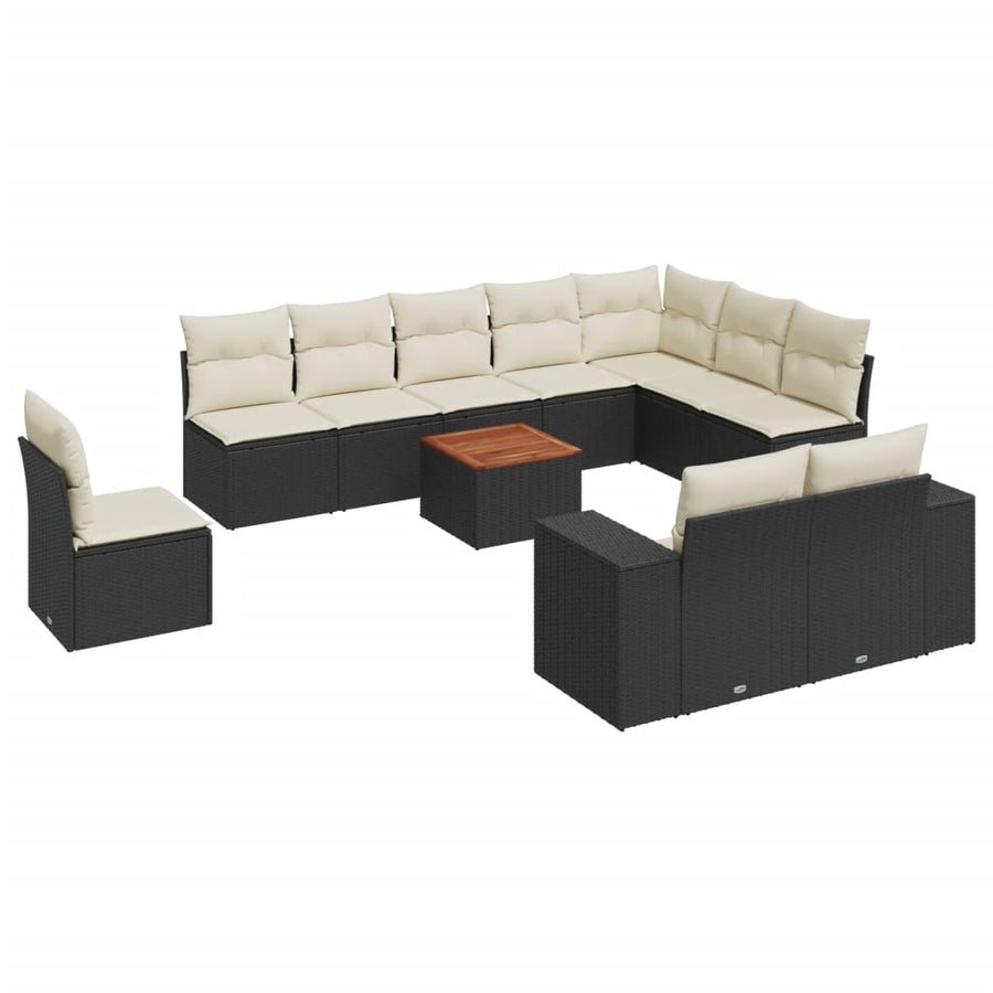 -Delige Loungeset Met Kussens Poly Rattan Zwart en crème