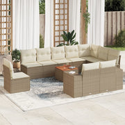Tuinset 11-delig poly rattan beige met kussens