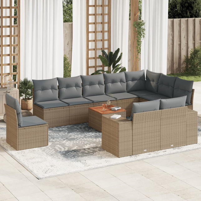 -Delige Tuinset Met Kussens Poly Rattan Beige en grijs