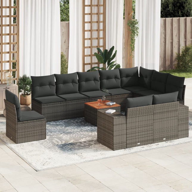 -Delige Loungeset Met Kussens Poly Rattan Grijs