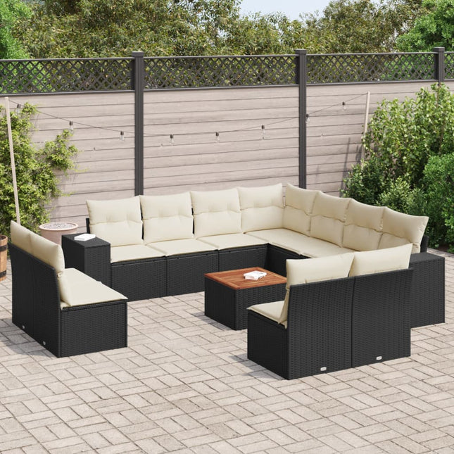 2-Delige Loungeset Met Kussens Poly Rattan Zwart en crème