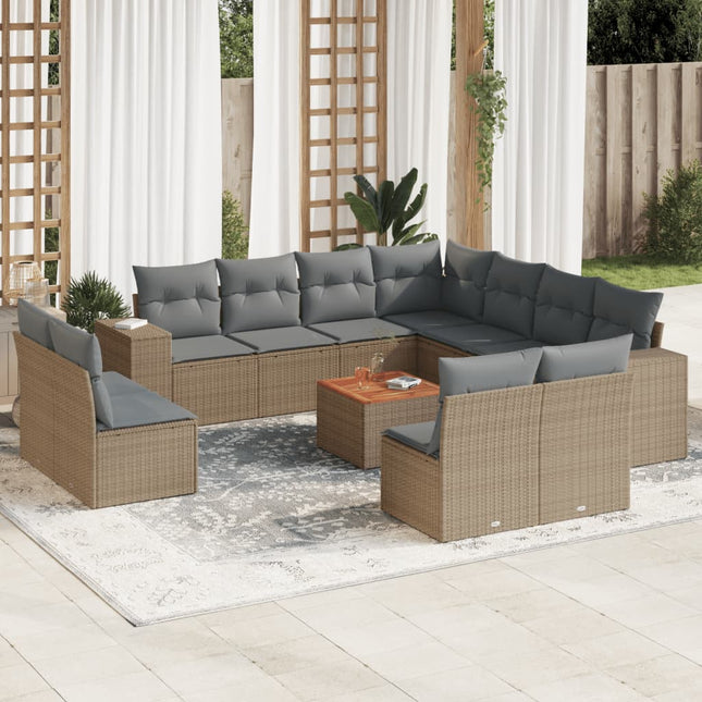 2-Delige Loungeset Met Kussens Poly Rattan Beige en grijs