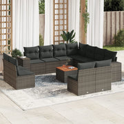 Loungeset 12-delig poly rattan grijs acaciahout