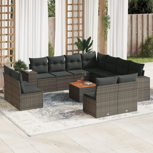 2-Delige Loungeset Met Kussens Poly Rattan Grijs