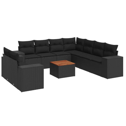 10-Delige Loungeset Met Kussens Poly Rattan Zwart