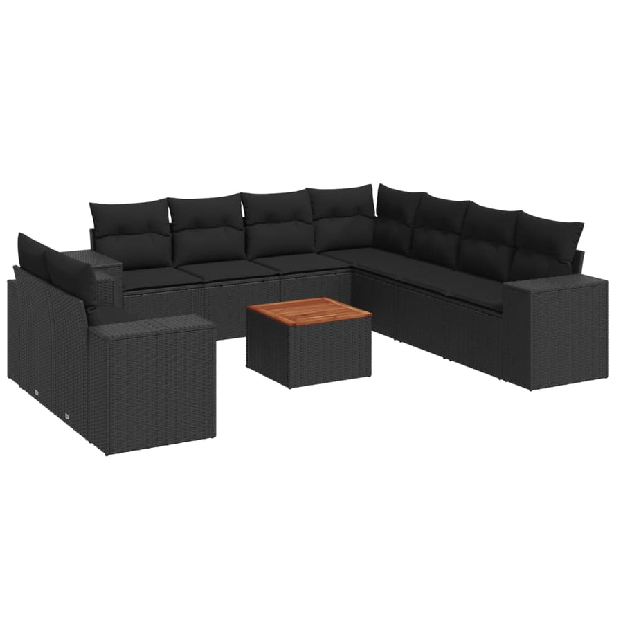 10-Delige Loungeset Met Kussens Poly Rattan Zwart