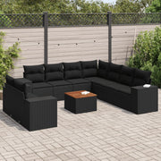 Loungeset poly rattan 10-delig zwart