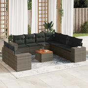 10-piece Lounge Set with Cushions Poly Rattan Grey