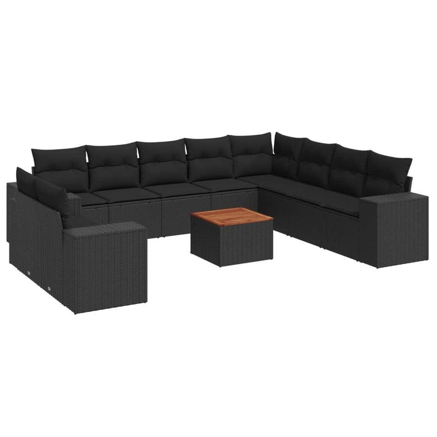 11-Delige Loungeset Met Kussens Poly Rattan Zwart