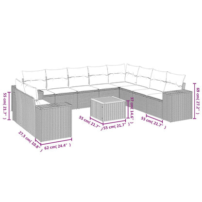 11-Delige Tuinset Met Kussens Poly Rattan Beige