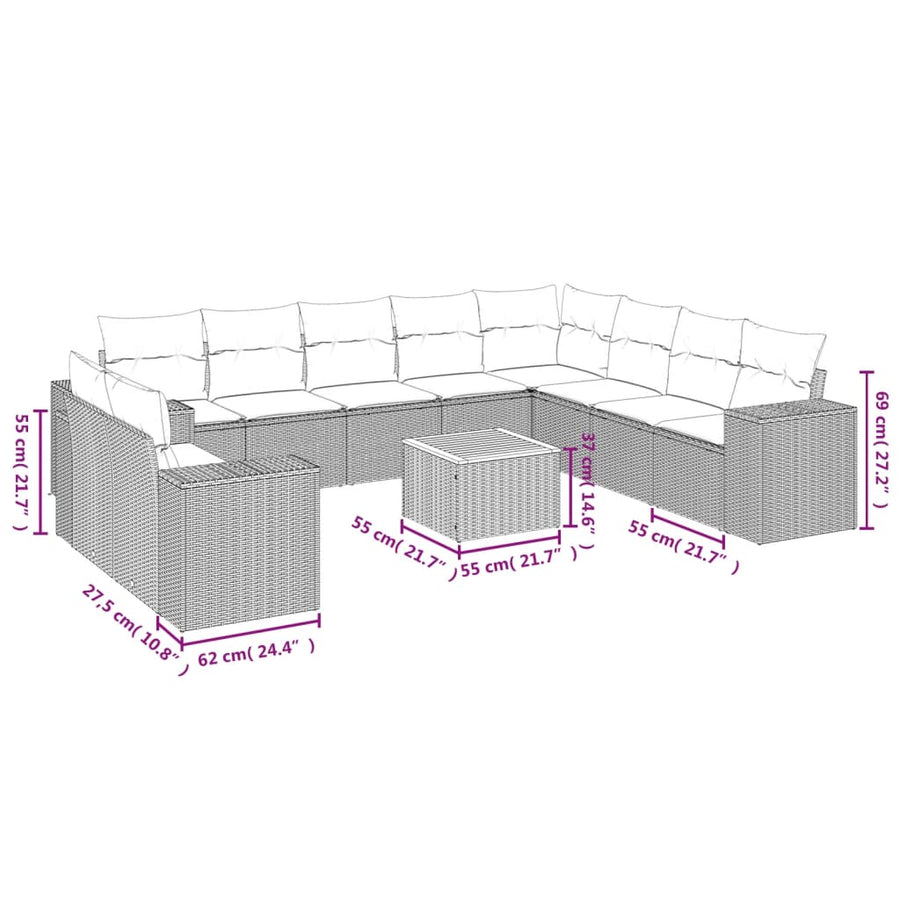 11-Delige Tuinset Met Kussens Poly Rattan Beige