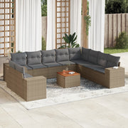 Loungeset poly rattan 11-delig beige met kussens
