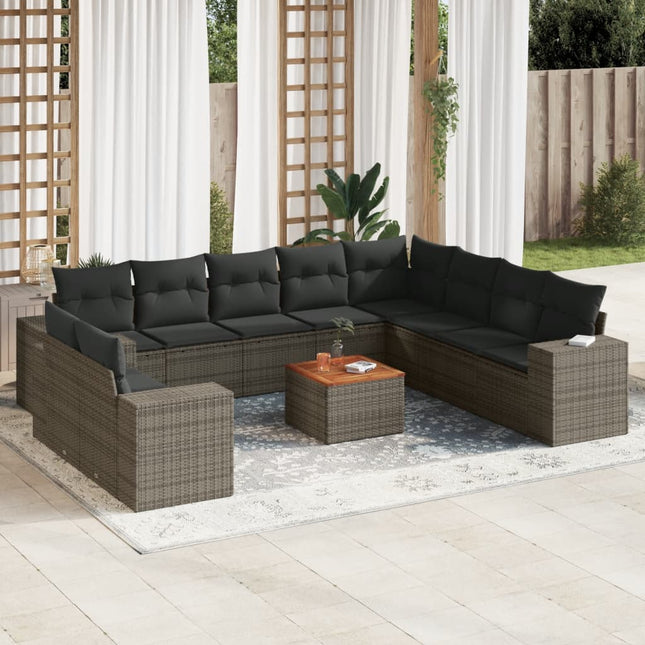 11-Delige Loungeset Met Kussens Poly Rattan Grijs