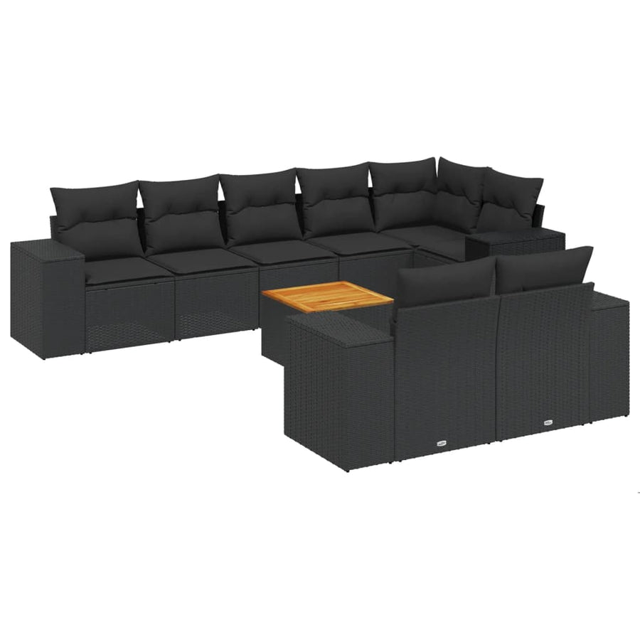 9-Delige Loungeset Met Kussens Poly Rattan Zwart