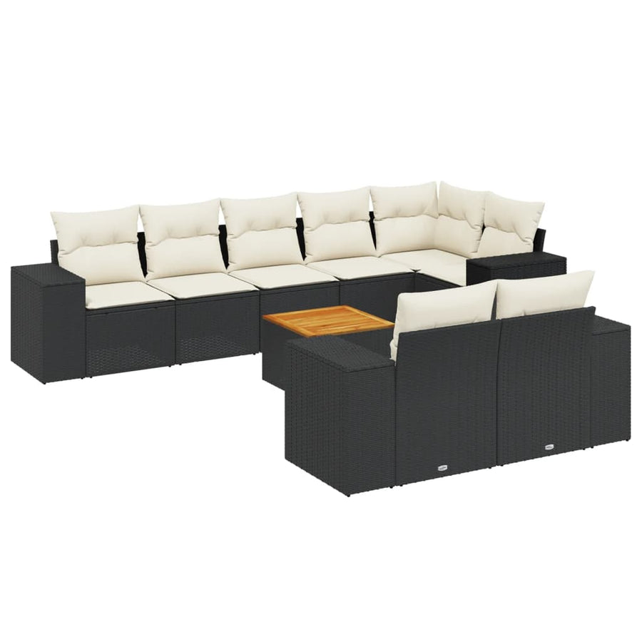 9-Delige Loungeset Met Kussens Poly Rattan Zwart
