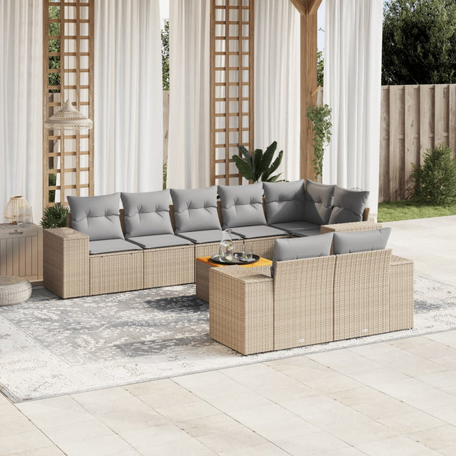 9-Delige Loungeset Met Kussens Poly Rattan Beige