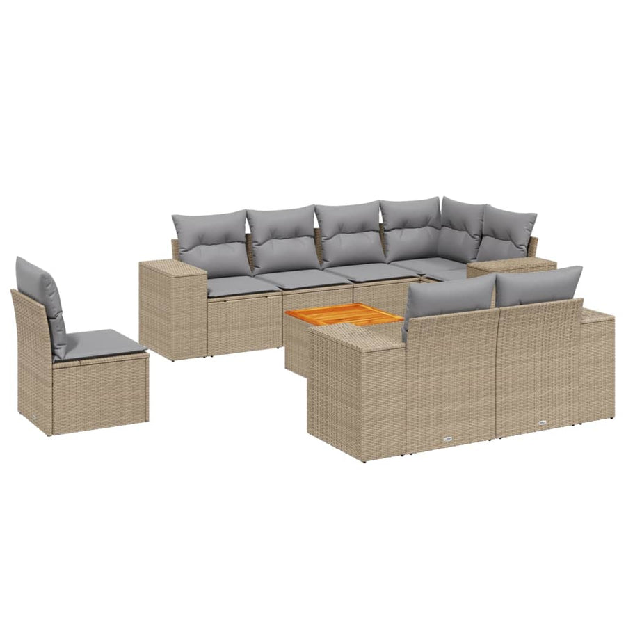 9-Delige Loungeset Met Kussens Poly Rattan Beige