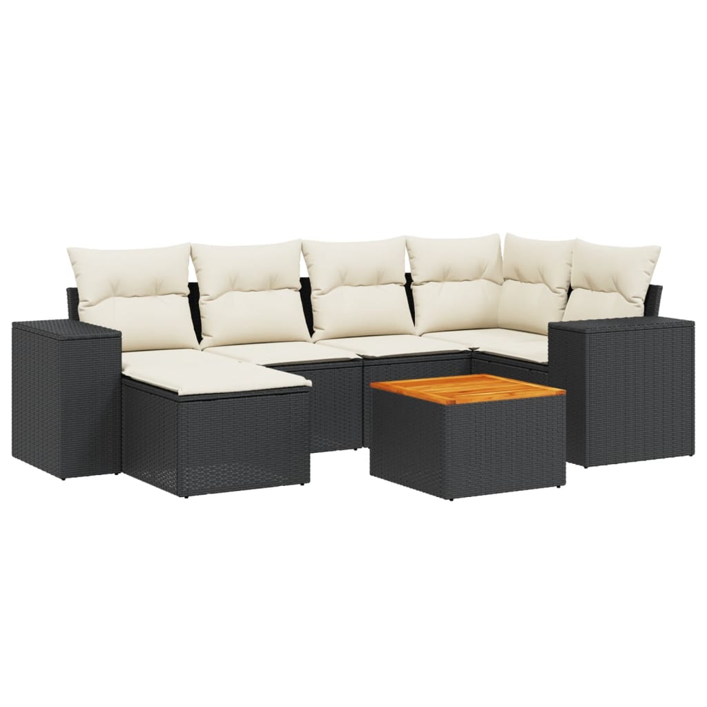 7-Delige Loungeset Met Kussens Poly Rattan Zwart