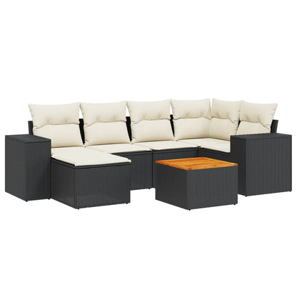 7-Delige Loungeset Met Kussens Poly Rattan Zwart