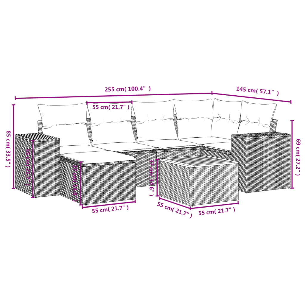 7-Delige Loungeset Met Kussens Poly Rattan Zwart