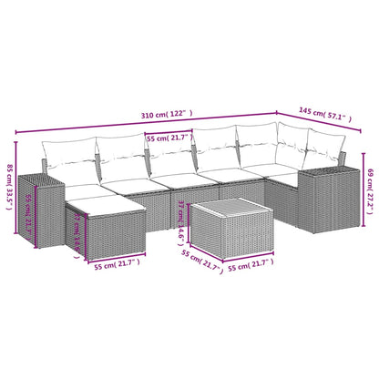 8-Delige Loungeset Met Kussens Poly Rattan Beige