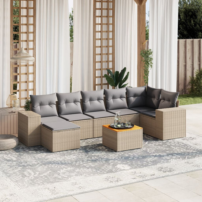 8-Delige Loungeset Met Kussens Poly Rattan Beige