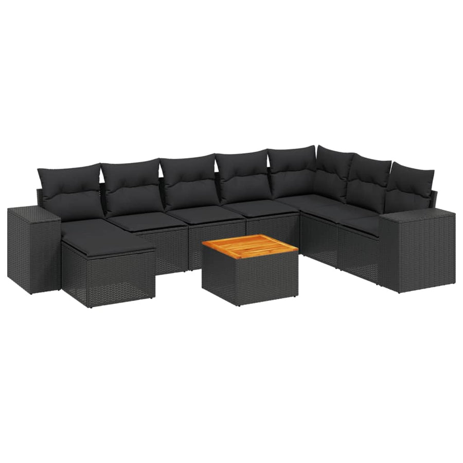 9-Delige Loungeset Met Kussens Poly Rattan Zwart