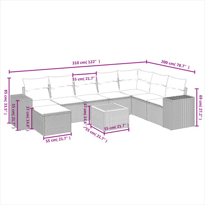 9-Delige Loungeset Met Kussens Poly Rattan Beige