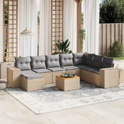 Loungeset 9-delig poly rattan beige