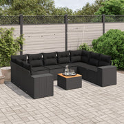 Loungeset 10-delig poly rattan zwart