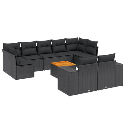 10-Delige Loungeset Met Kussens Poly Rattan Zwart