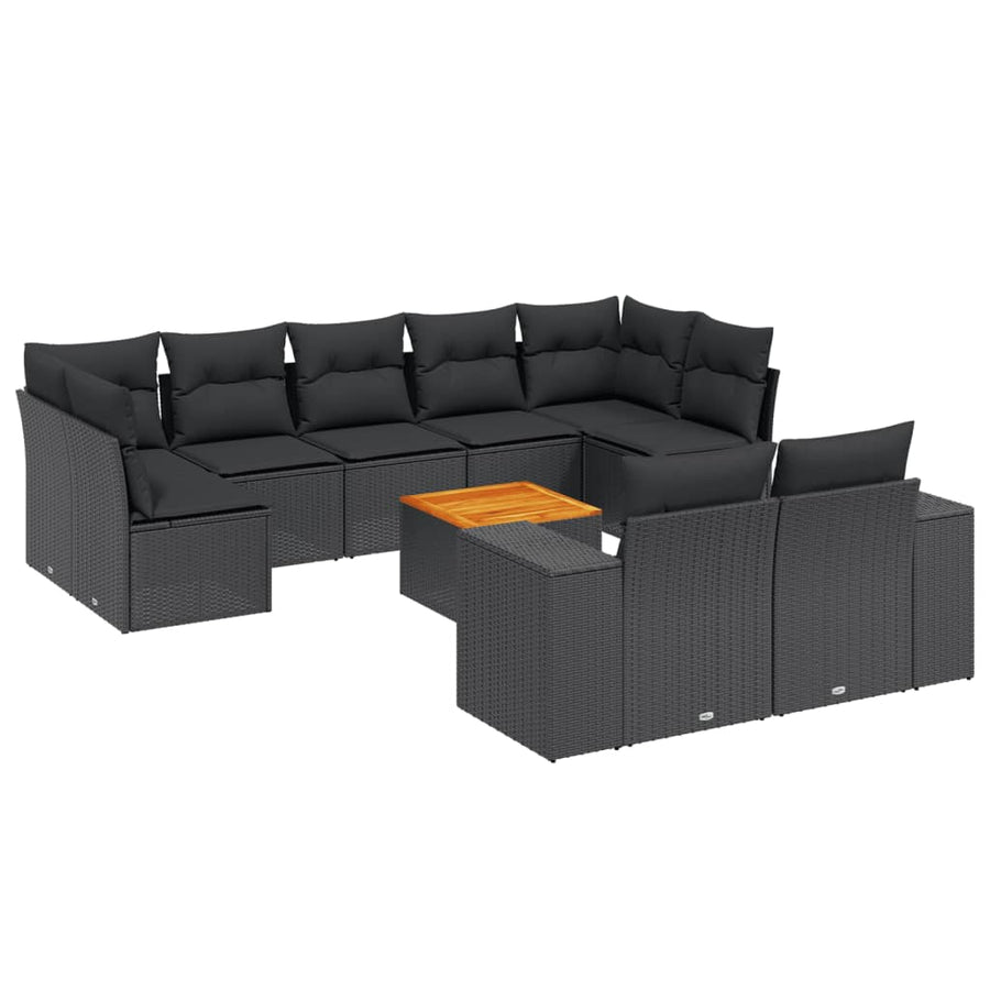 10-Delige Loungeset Met Kussens Poly Rattan Zwart
