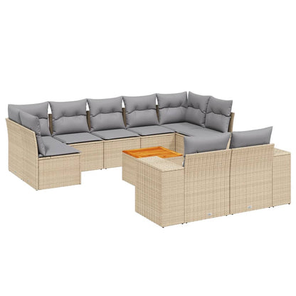 10-Delige Loungeset Met Kussens Poly Rattan Beige