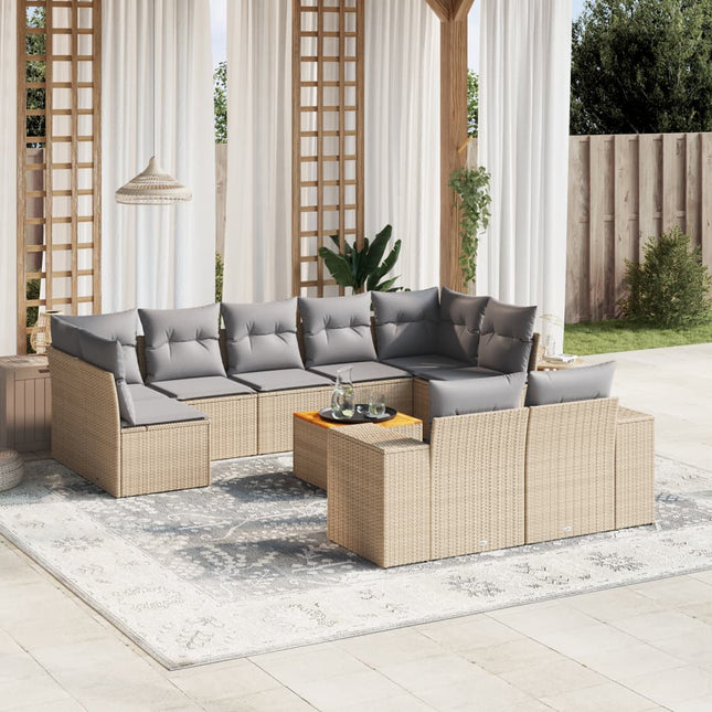 10-Delige Loungeset Met Kussens Poly Rattan Beige