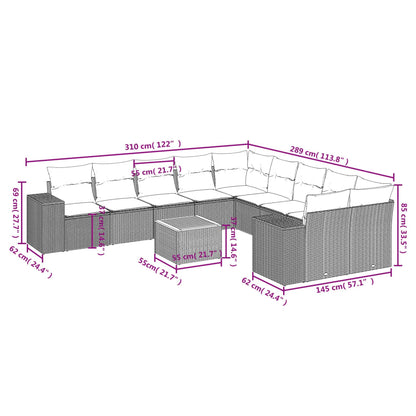 10-Delige Loungeset Met Kussens Poly Rattan Grijs