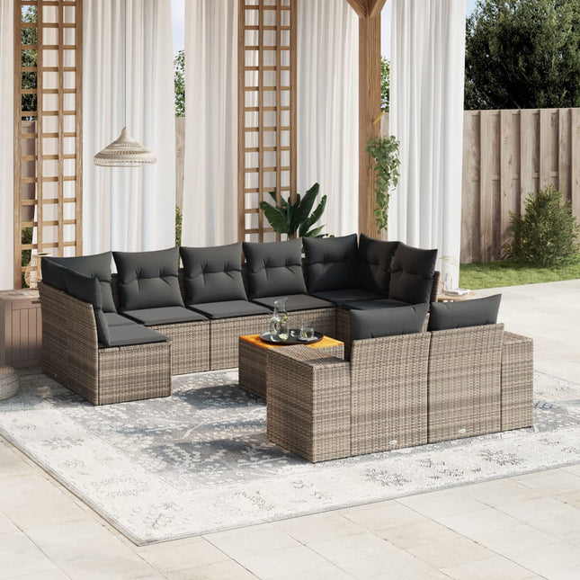 10-Delige Loungeset Met Kussens Poly Rattan Grijs