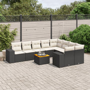 Loungeset 10-delig poly rattan zwart acacia tafel