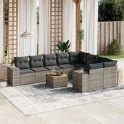 Loungeset 10-delig poly rattan grijs