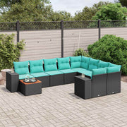 Tuinbankset 10-delig polyrotan zwart acaciahout