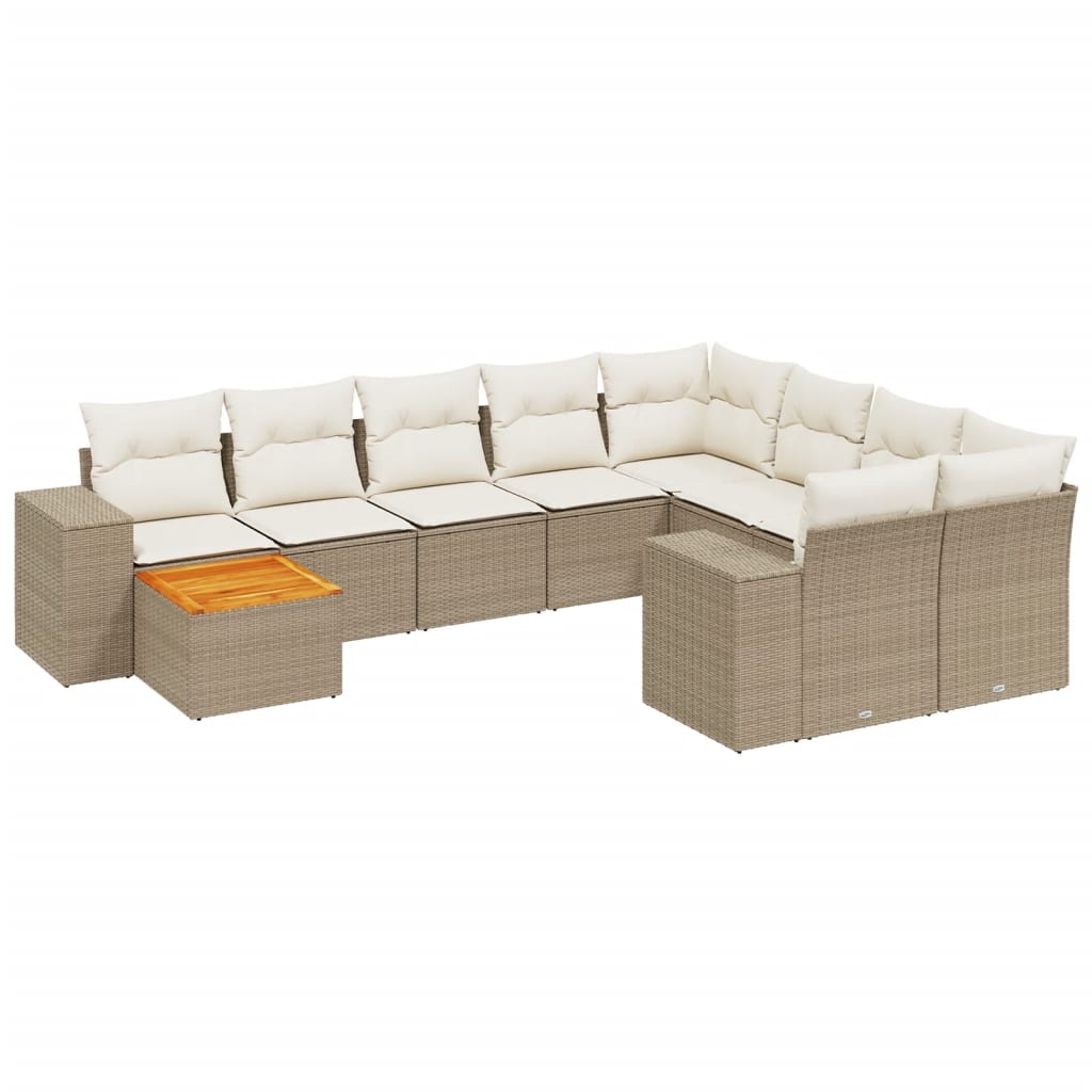 10-Delige Loungeset Met Kussens Poly Rattan Beige
